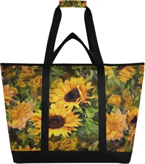 Sunflower Reusable Insulated Cooler Bag with Ice Pack Compartment - Large 123L Waterproof Thermal Grocery Tote for Picnic Beach Camping Lunch Storage