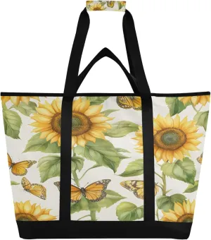 Sunflower Reusable Insulated Cooler Bag with Ice Pack Compartment - Large 125L Waterproof Thermal Grocery Tote for Picnic Beach Camping Lunch Storage
