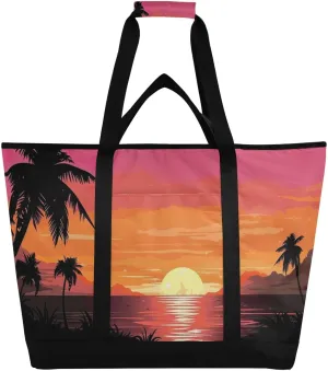 Sunset Tree Reusable Insulated Lunchbox Cooler Bag, Leakproof Kitchen Grocery Bag Collapsible Portable Cooler Tote Bag for Picnic, Camping, Office, Travel
