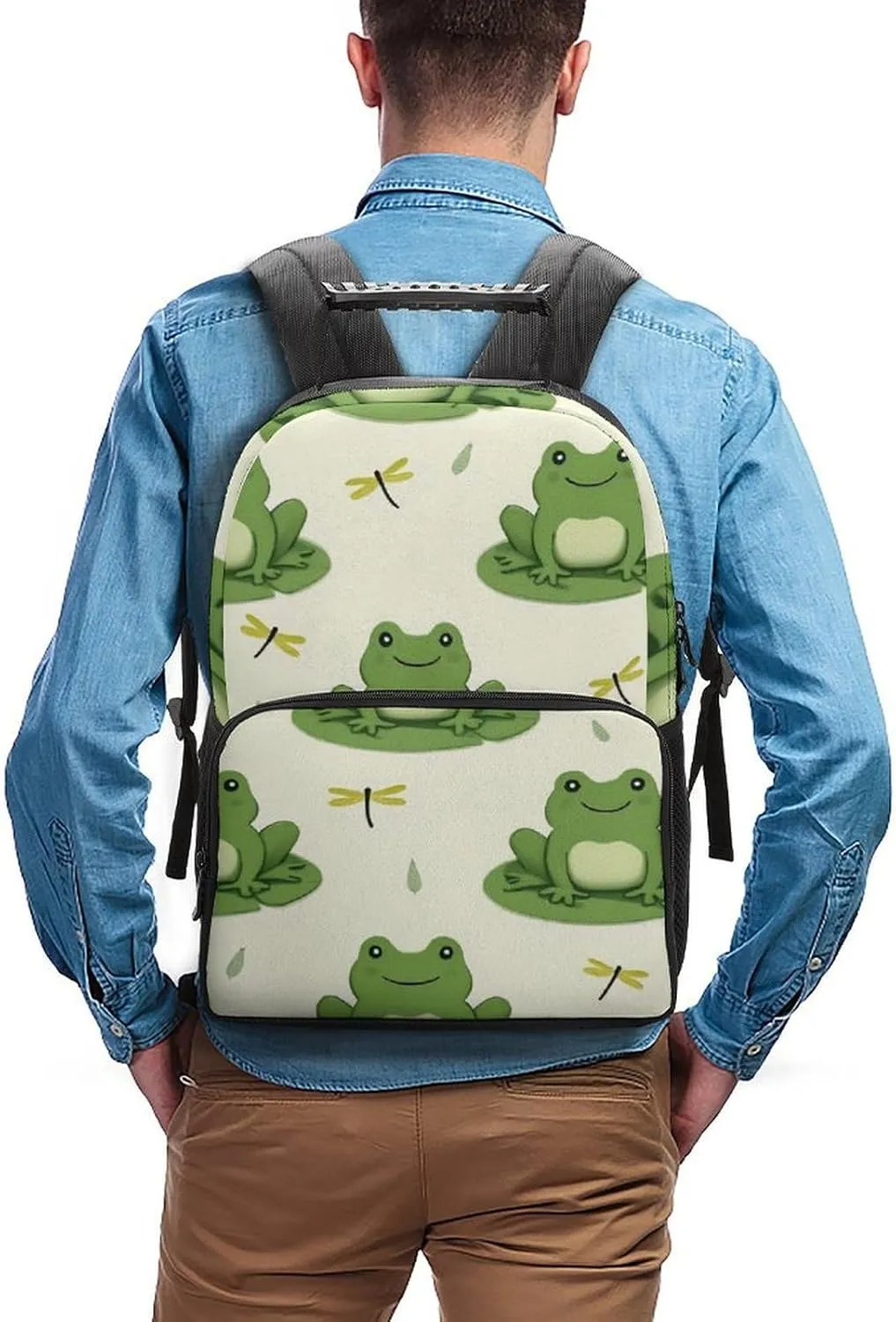 Supdreamc Lightweight Daypack Backpack for Sports Travel Running - Large Capacity Multipurpose Anti-Theft Bookbag, Cute Frog Animal Green Frogs Laptop Backpack Daypack