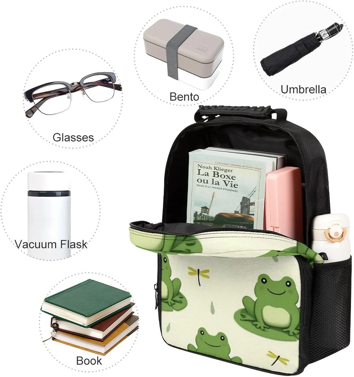 Supdreamc Lightweight Daypack Backpack for Sports Travel Running - Large Capacity Multipurpose Anti-Theft Bookbag, Cute Frog Animal Green Frogs Laptop Backpack Daypack