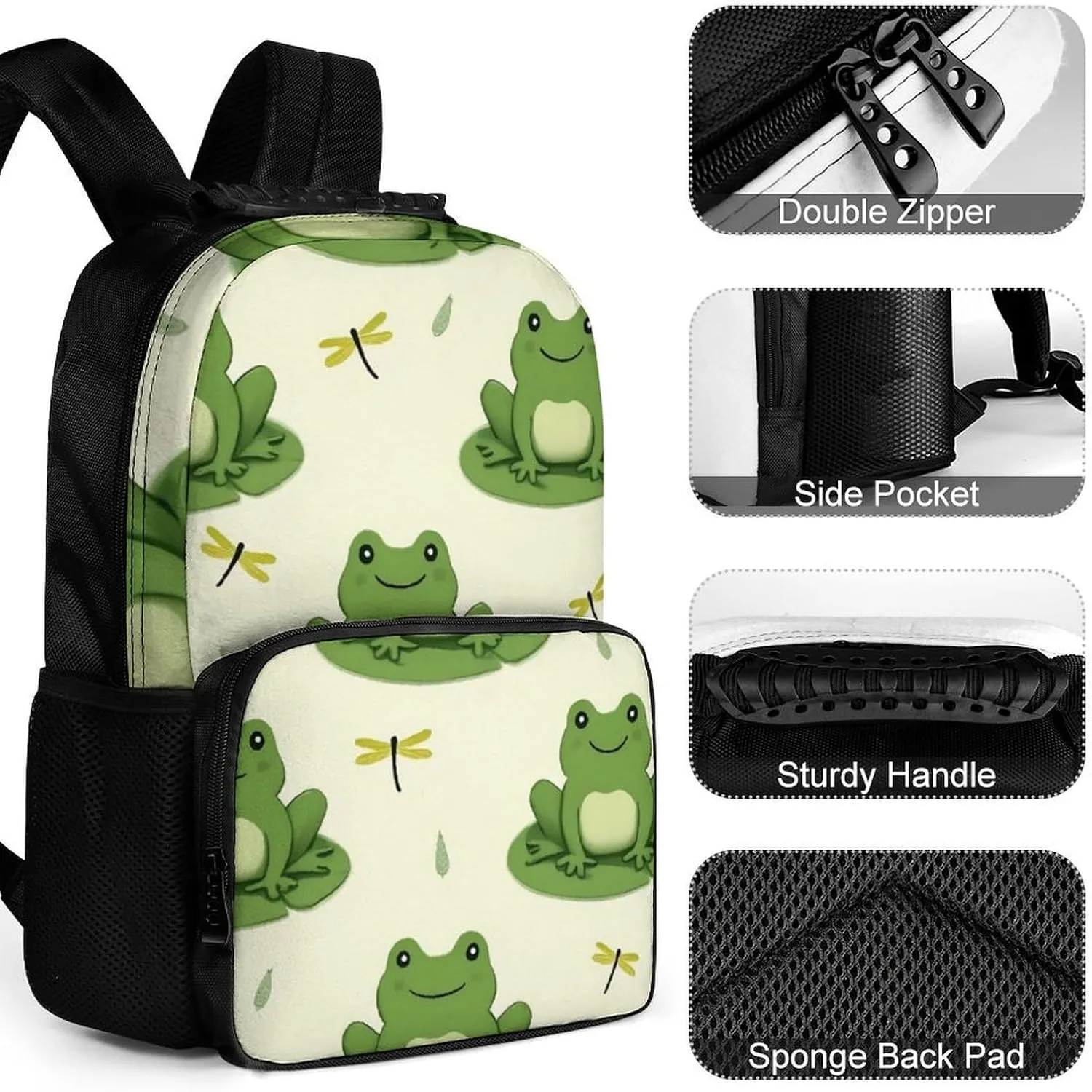 Supdreamc Lightweight Daypack Backpack for Sports Travel Running - Large Capacity Multipurpose Anti-Theft Bookbag, Cute Frog Animal Green Frogs Laptop Backpack Daypack