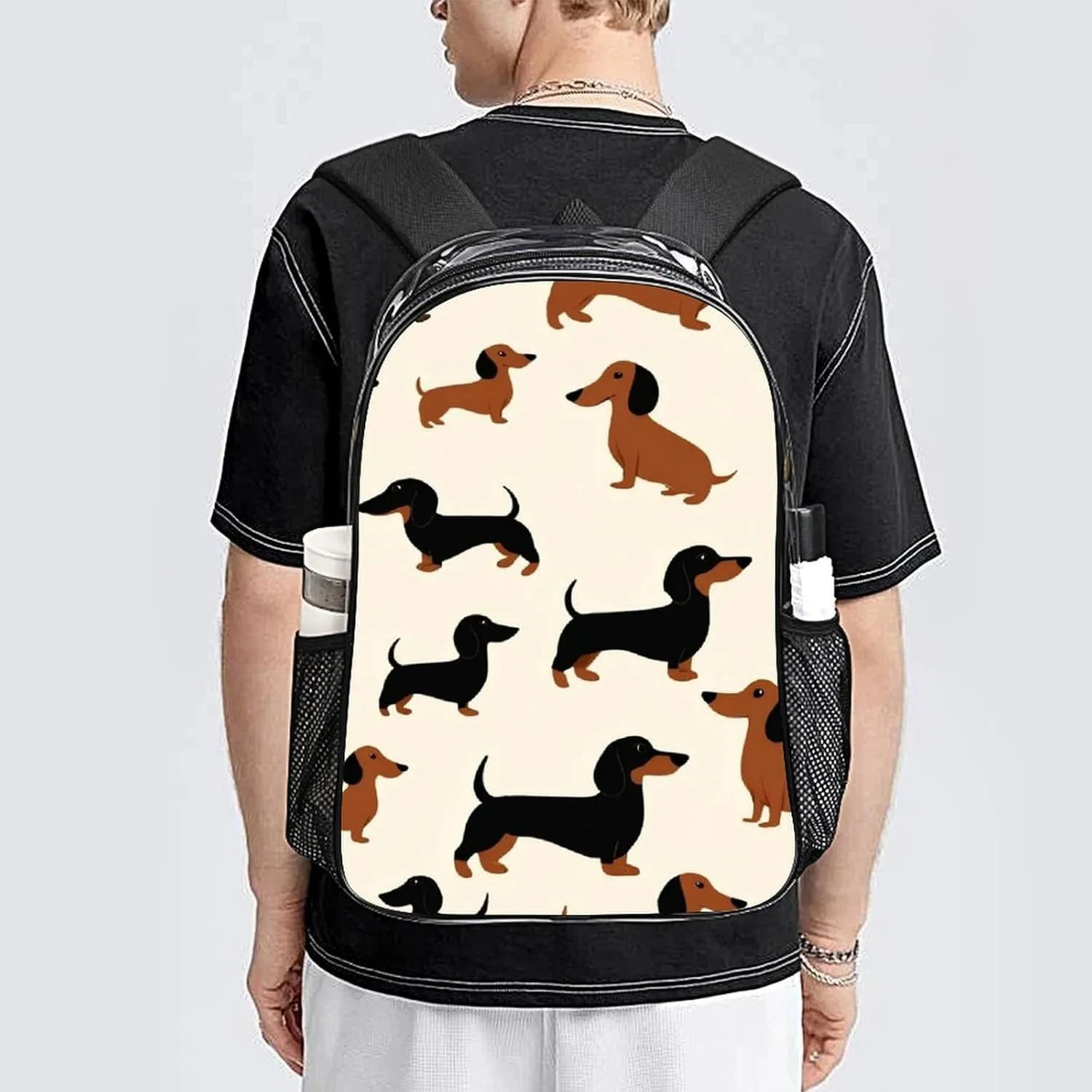Supdreamc Lightweight Daypack Bookbag for Trekking Business Walking Cycling - Big Capacity Transparent Multipurpose Carry On Bag, Cartoon Dachshund Weiner Dog Pet Dogs Business Computer Bag