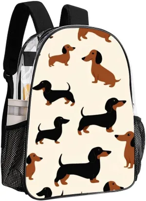 Supdreamc Lightweight Daypack Bookbag for Trekking Business Walking Cycling - Big Capacity Transparent Multipurpose Carry On Bag, Cartoon Dachshund Weiner Dog Pet Dogs Business Computer Bag