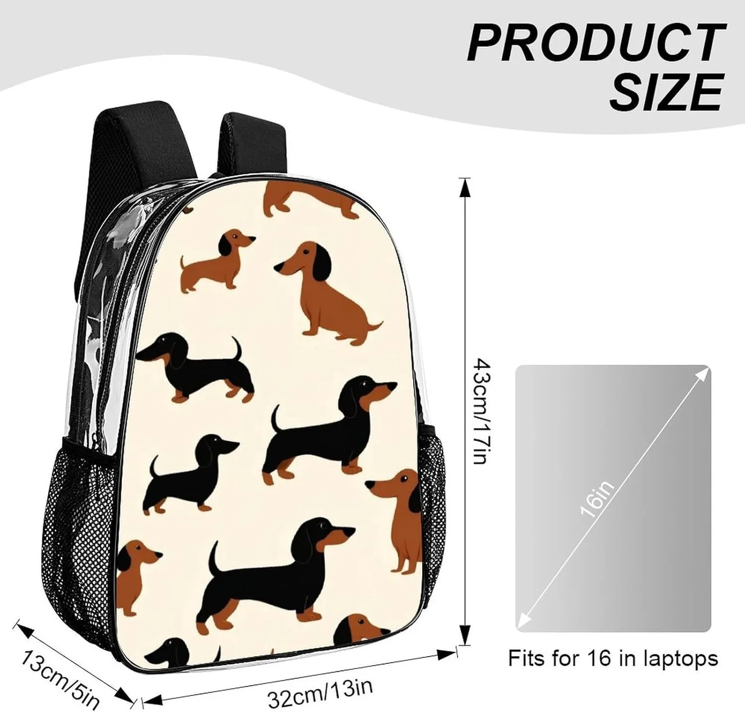 Supdreamc Lightweight Daypack Bookbag for Trekking Business Walking Cycling - Big Capacity Transparent Multipurpose Carry On Bag, Cartoon Dachshund Weiner Dog Pet Dogs Business Computer Bag