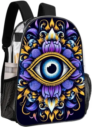 Supdreamc Men Women Lightweight Abstract Eye Boho Indian Ethnic Style Backpack Large Capacity Bookbag Transparent Bag for Gym Business Running