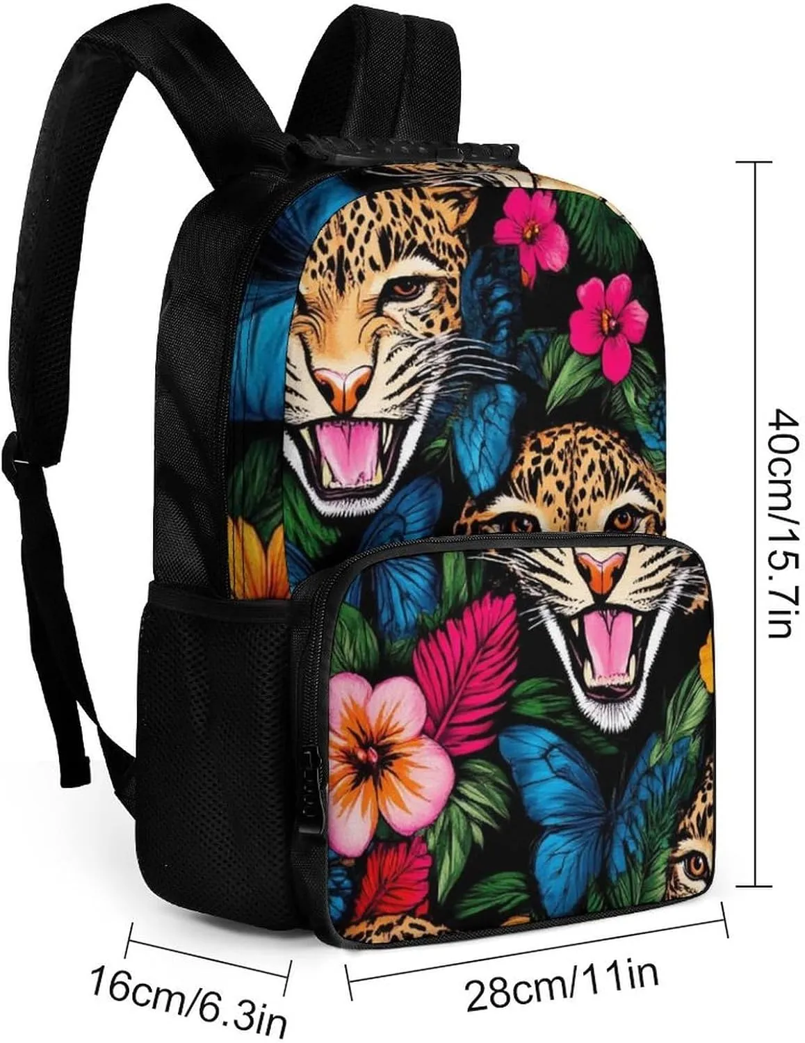 Supdreamc Polyester Daypack Backpack for Trekking Picnic Walking Cycling - Large Capacity Anti-Theft Multipurpose Shoulder Bag, Jungle Florals Cheetah Leopard Print Casual Daypack