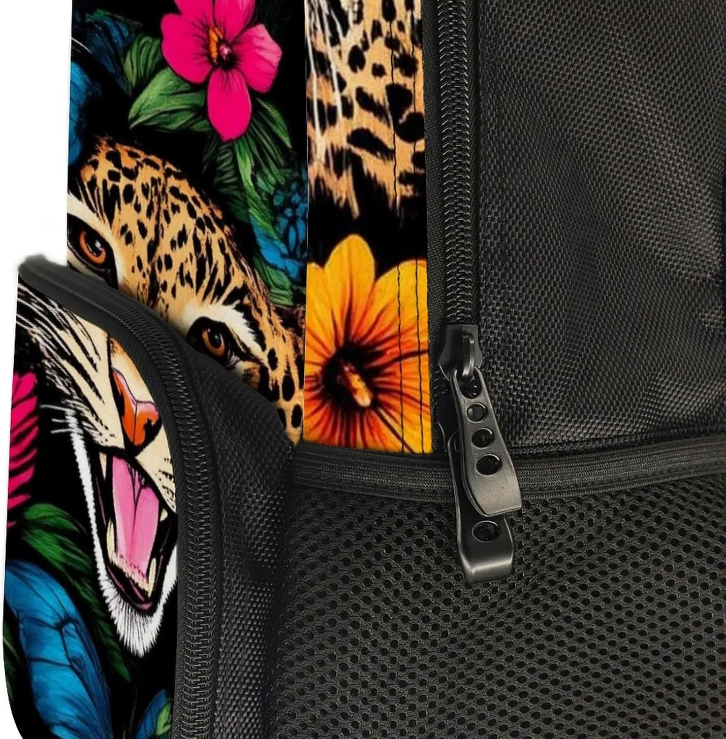 Supdreamc Polyester Daypack Backpack for Trekking Picnic Walking Cycling - Large Capacity Anti-Theft Multipurpose Shoulder Bag, Jungle Florals Cheetah Leopard Print Casual Daypack