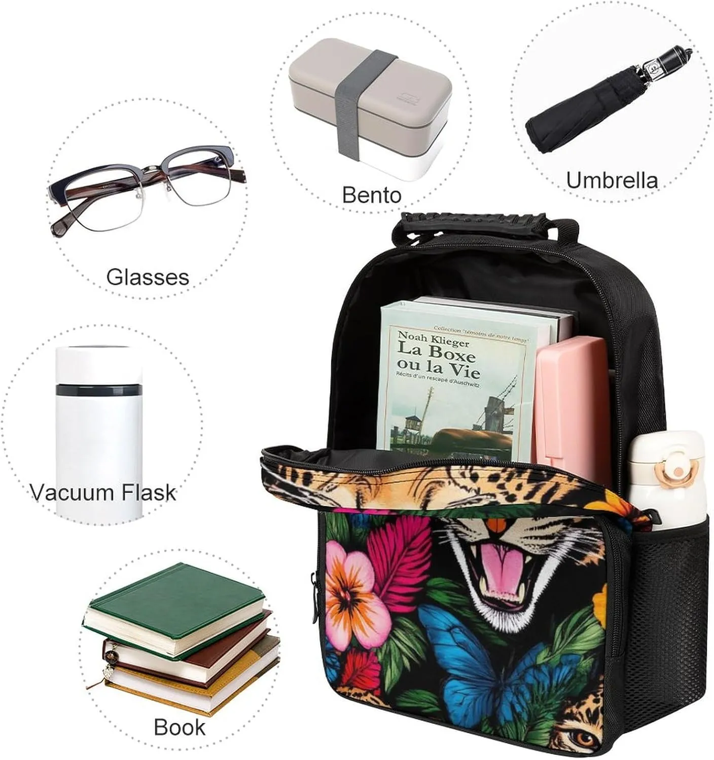 Supdreamc Polyester Daypack Backpack for Trekking Picnic Walking Cycling - Large Capacity Anti-Theft Multipurpose Shoulder Bag, Jungle Florals Cheetah Leopard Print Casual Daypack