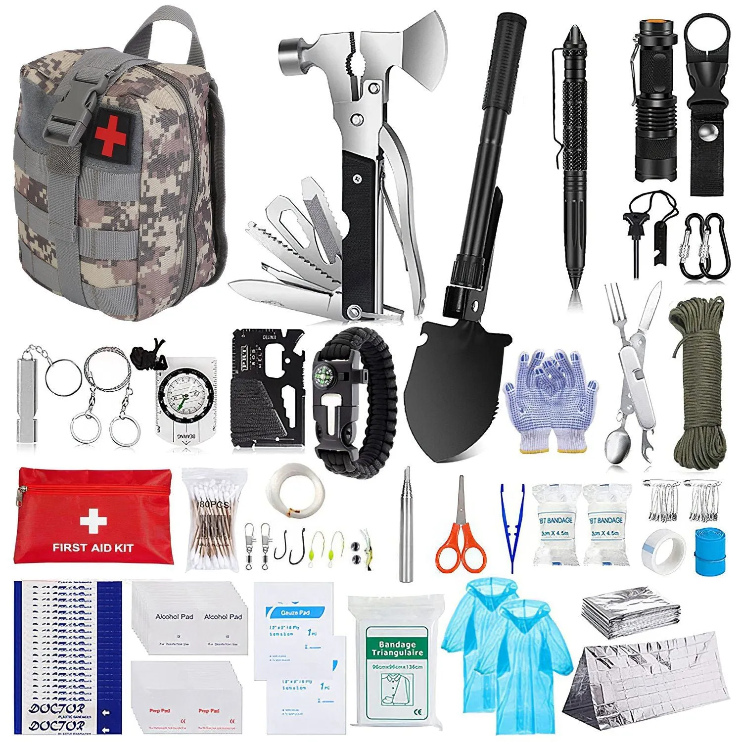 Supplies 125Pcs Outdoor Gear Kit Holiday markdown Kits Tactical Professional Hiking First Hunting Survival Adventure for Emergency Tested Camping Aid Survival