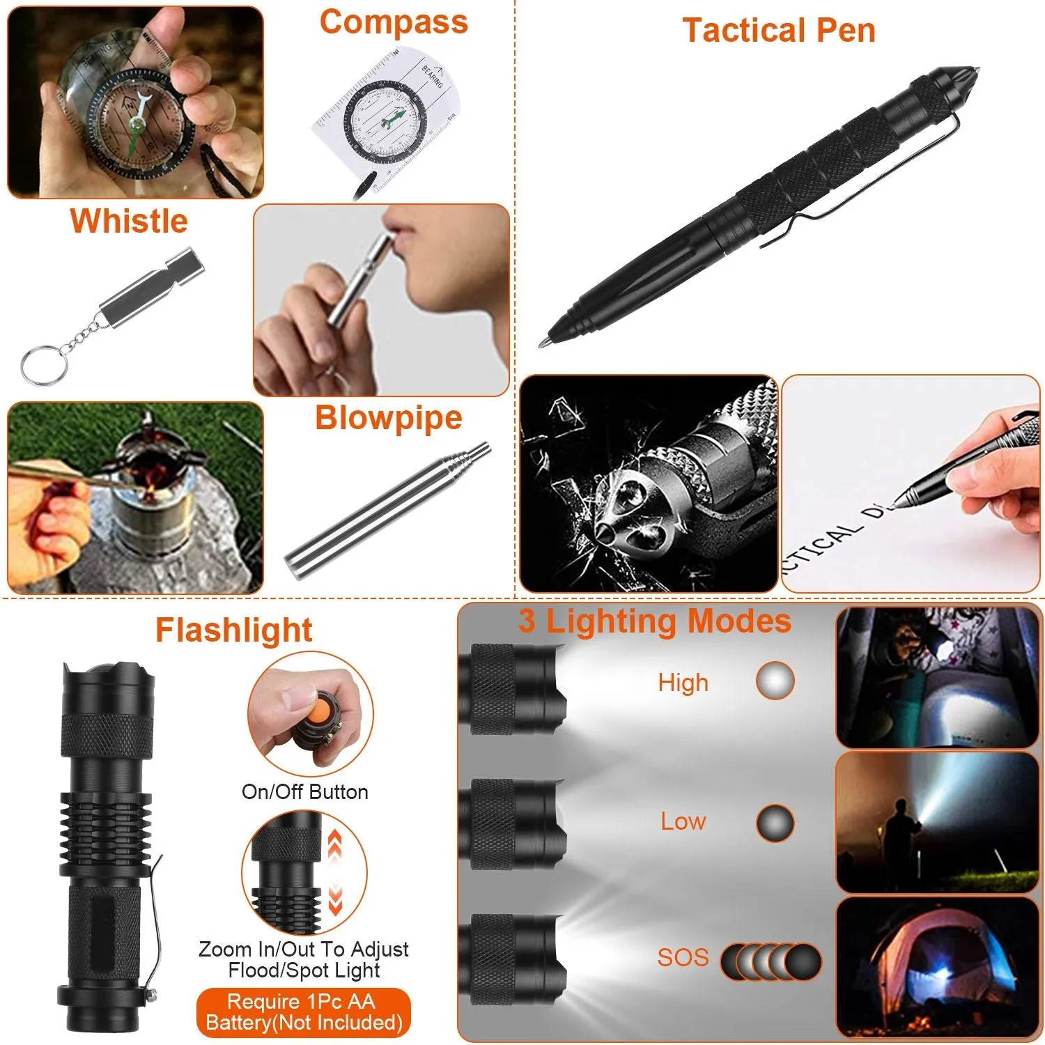 Supplies 125Pcs Outdoor Gear Kit Holiday markdown Kits Tactical Professional Hiking First Hunting Survival Adventure for Emergency Tested Camping Aid Survival
