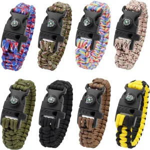 Survival Bracelet: Whistle, Compass, 8-Pack