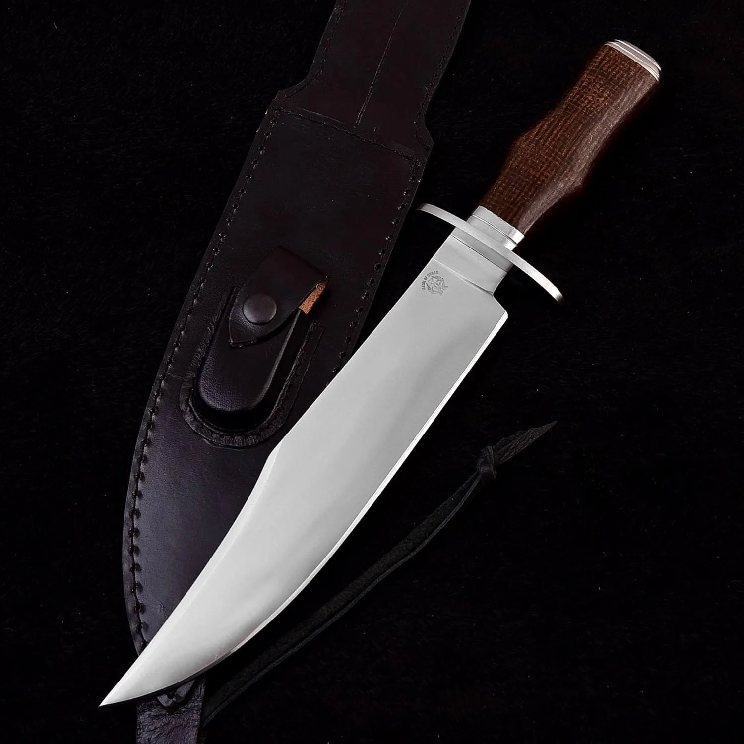 Survival Hunting Knife with Sheath, Handmade 15-inch Full Tang D2 Fixed Blade Tactical Bowie Knife for Camping, Outdoor, Bushcraft, Father's Day Gifts with Solid Engineered Wood Handle (Brown)