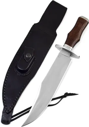 Survival Hunting Knife with Sheath, Handmade 15-inch Full Tang D2 Fixed Blade Tactical Bowie Knife for Camping, Outdoor, Bushcraft, Father's Day Gifts with Solid Engineered Wood Handle (Brown)