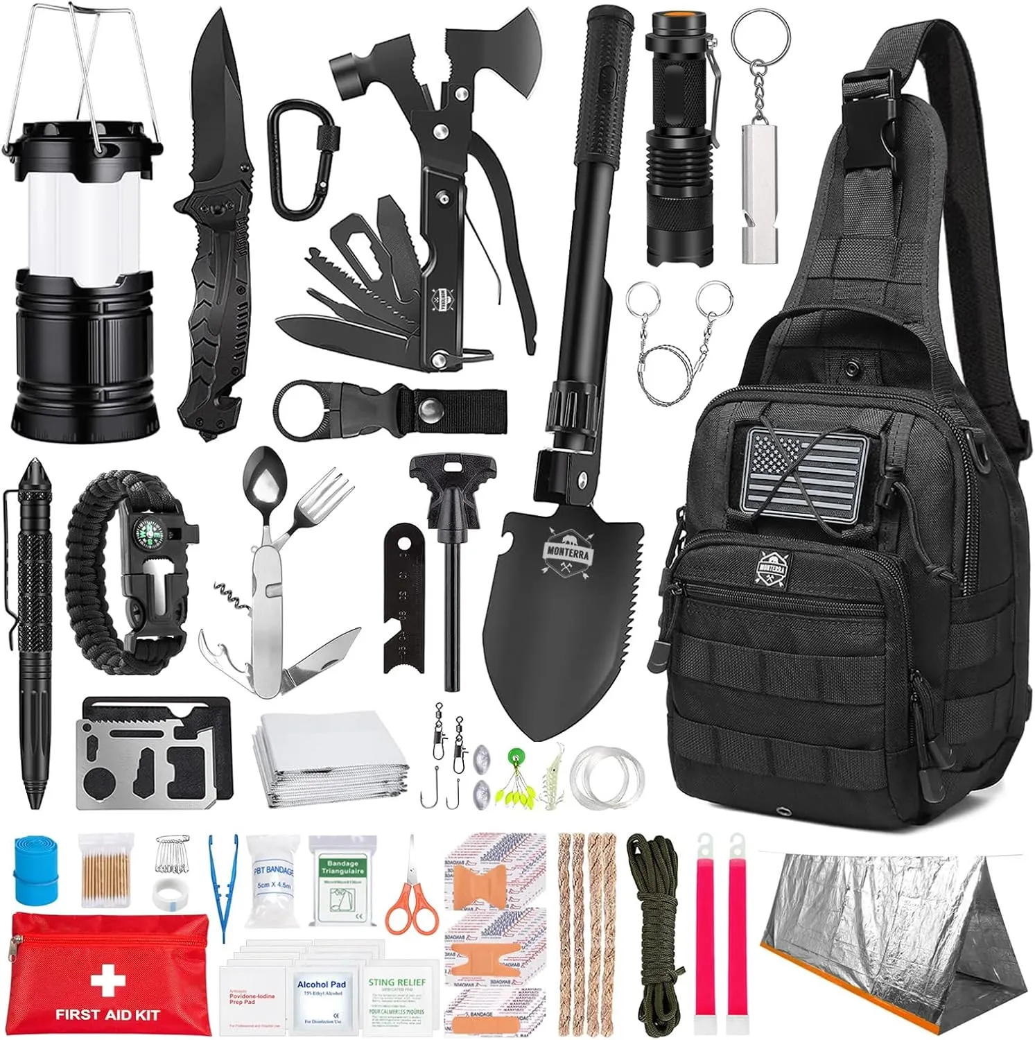 Survival Kit, 265 Pcs, Emergency Gear and Supplies, First Aid, Bug Out Go Bag, EDC, Molle System Backpack, Hiking, Camping, Outdoor Accessories, Hunting Gifts for Men.