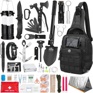 Survival Kit, 265 Pcs, Emergency Gear and Supplies, First Aid, Bug Out Go Bag, EDC, Molle System Backpack, Hiking, Camping, Outdoor Accessories, Hunting Gifts for Men.