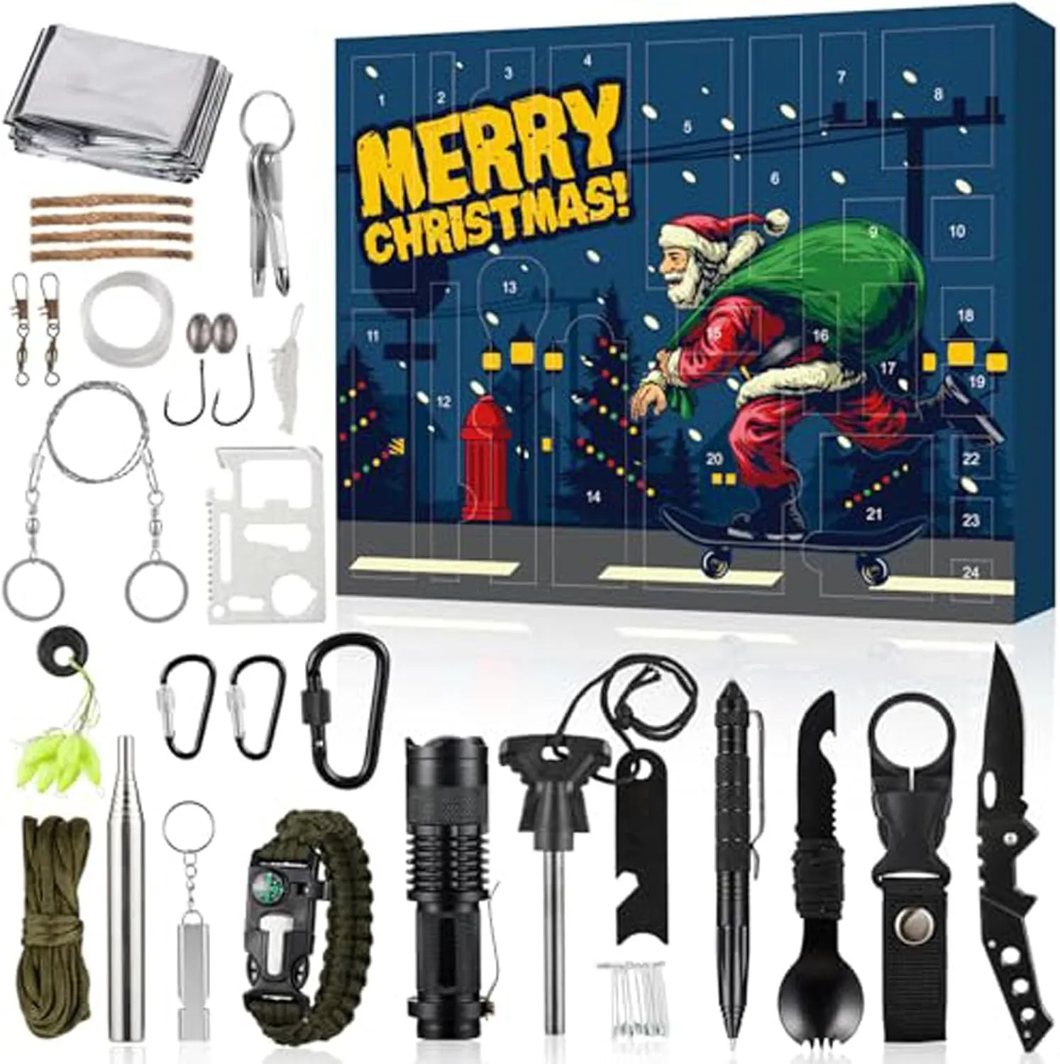 Survival Kit Advent Calendar 2024 Adults Men,24 Day Christmas Countdown Calendar Teen Boys With Cool Small Tools Suitable For Camping Fishing Outdoor Exploration