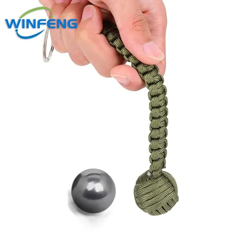 Survival Lanyard Monkey Fist Keychain Self Defense Weapon Keyring Outdoor Security Protection Steel Ball Lifesaving Kit
