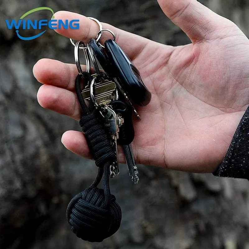 Survival Lanyard Monkey Fist Keychain Self Defense Weapon Keyring Outdoor Security Protection Steel Ball Lifesaving Kit