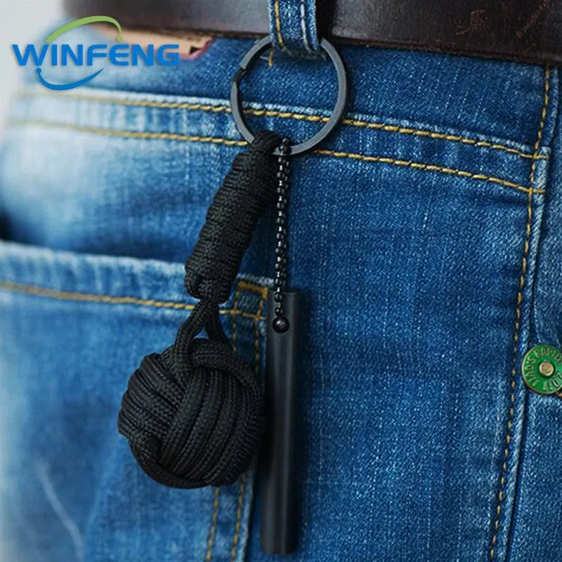 Survival Lanyard Monkey Fist Keychain Self Defense Weapon Keyring Outdoor Security Protection Steel Ball Lifesaving Kit