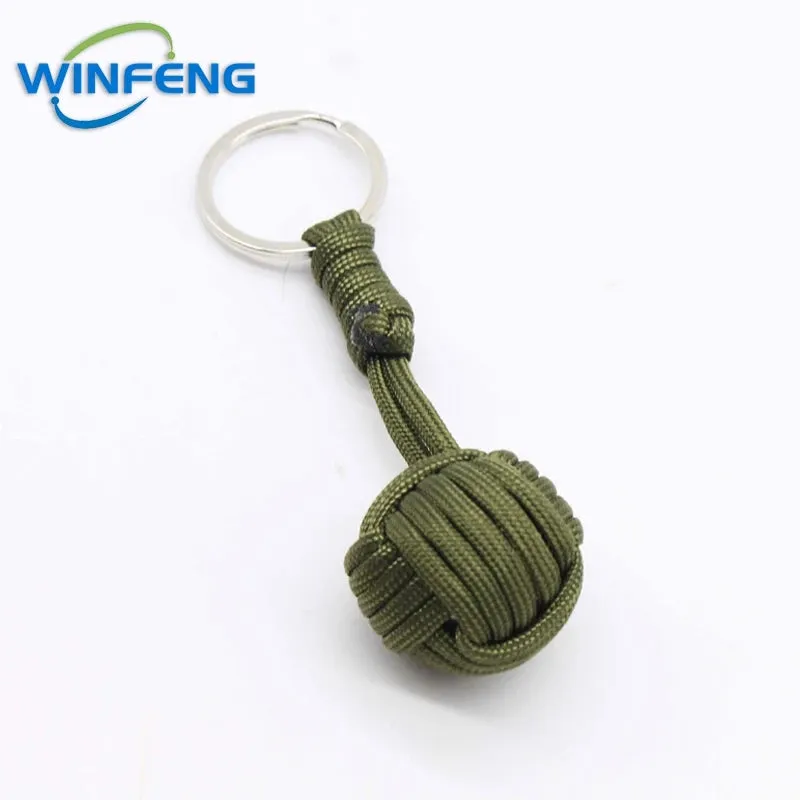 Survival Lanyard Monkey Fist Keychain Self Defense Weapon Keyring Outdoor Security Protection Steel Ball Lifesaving Kit