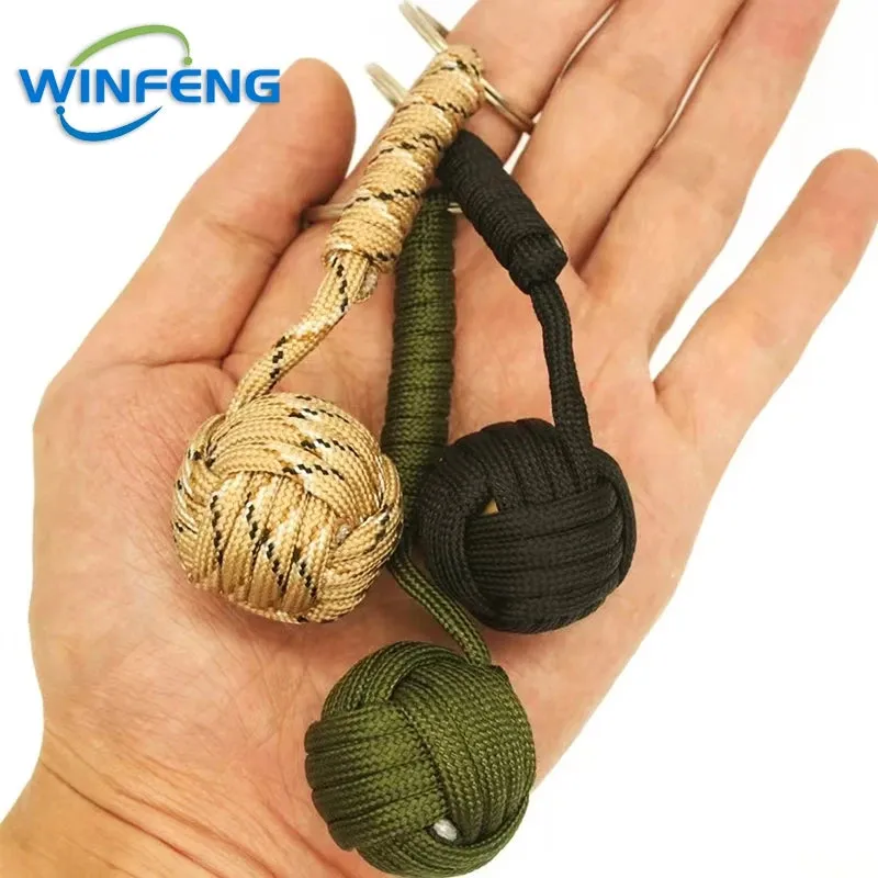 Survival Lanyard Monkey Fist Keychain Self Defense Weapon Keyring Outdoor Security Protection Steel Ball Lifesaving Kit