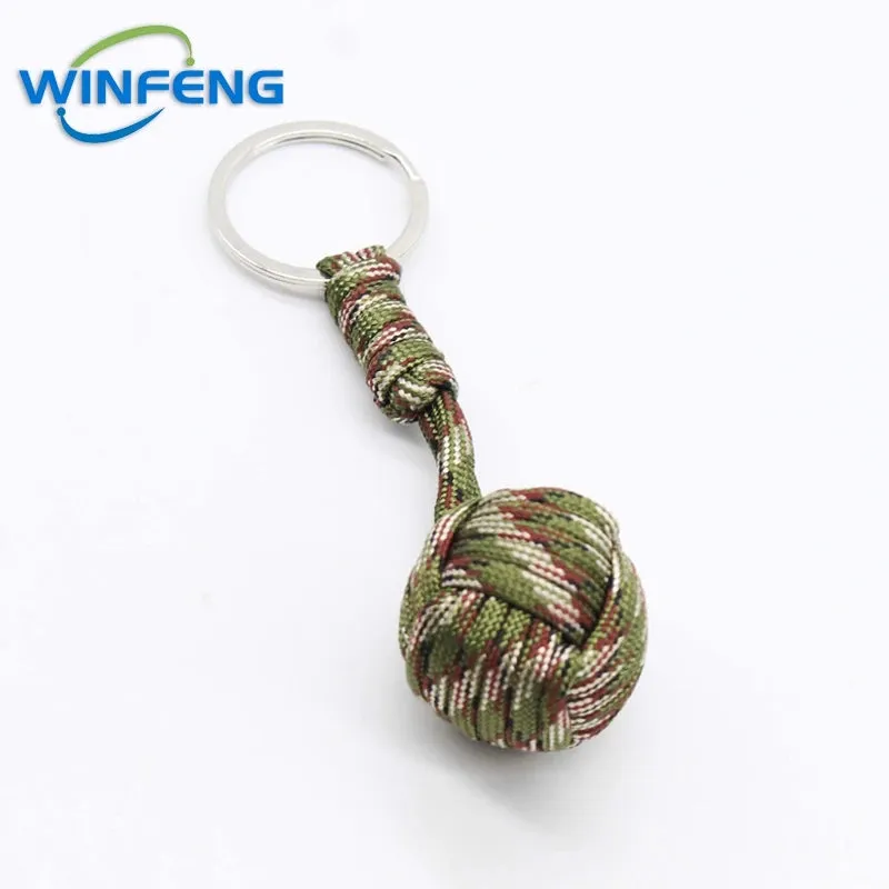 Survival Lanyard Monkey Fist Keychain Self Defense Weapon Keyring Outdoor Security Protection Steel Ball Lifesaving Kit