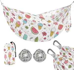 susiyo Portable Camping Hammock Colorful Ice Creams Printed Lightweight Hammock Comfortable Travel Swing with Tree Straps for Camping Hiking Backpacking Travel or Beach - Up to 330lbs