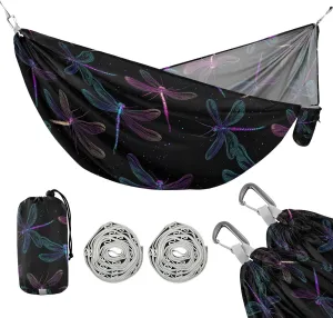 susiyo Portable Camping Hammock Neon Dragonflies Printed Lightweight Hammock Comfortable Travel Swing with Tree Straps for Camping Hiking Backpacking Travel or Beach - Up to 330lbs