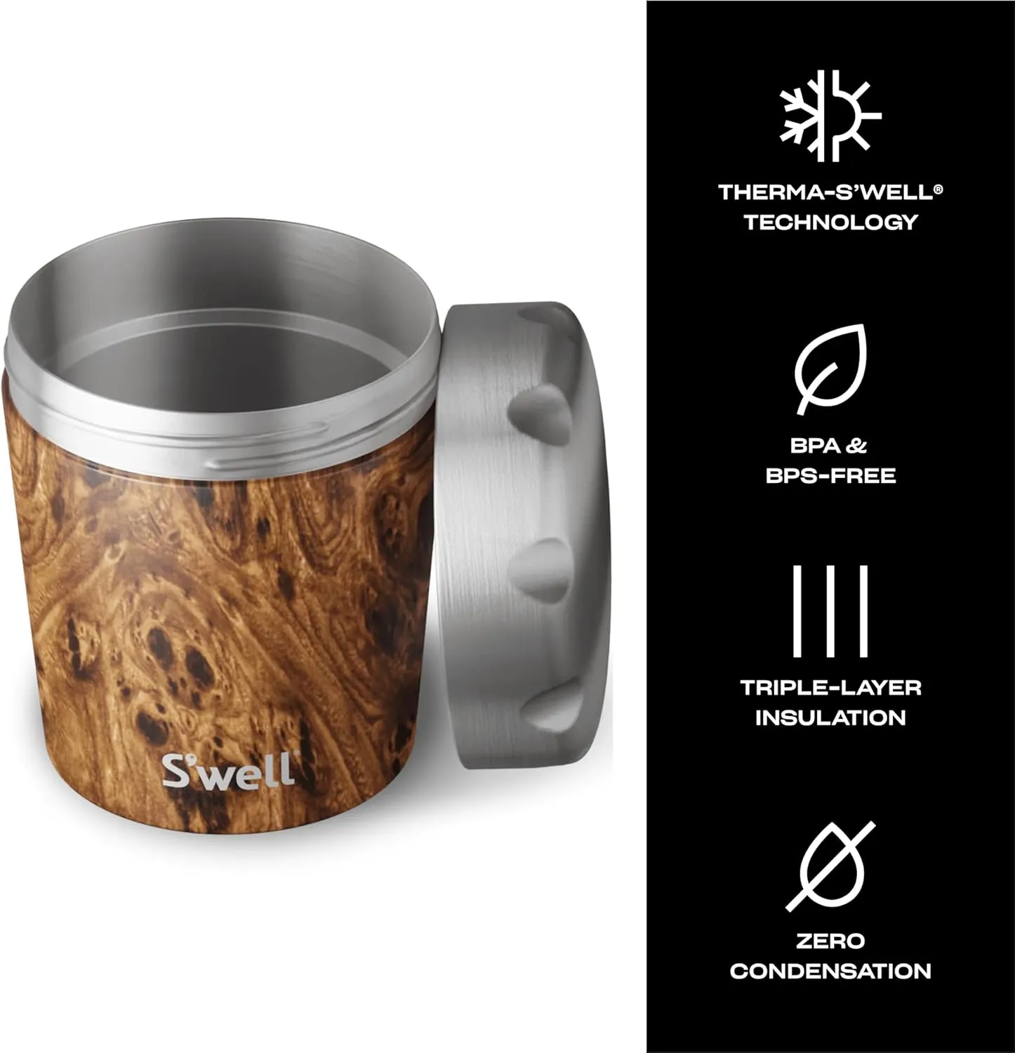 S'well Stainless Steel Ice Cream Chiller, 16oz, Teakwood, Triple Layered Vacuum Insulated Container Keeps Ice Cream Frozen For Up To Four Hours, BPA Free