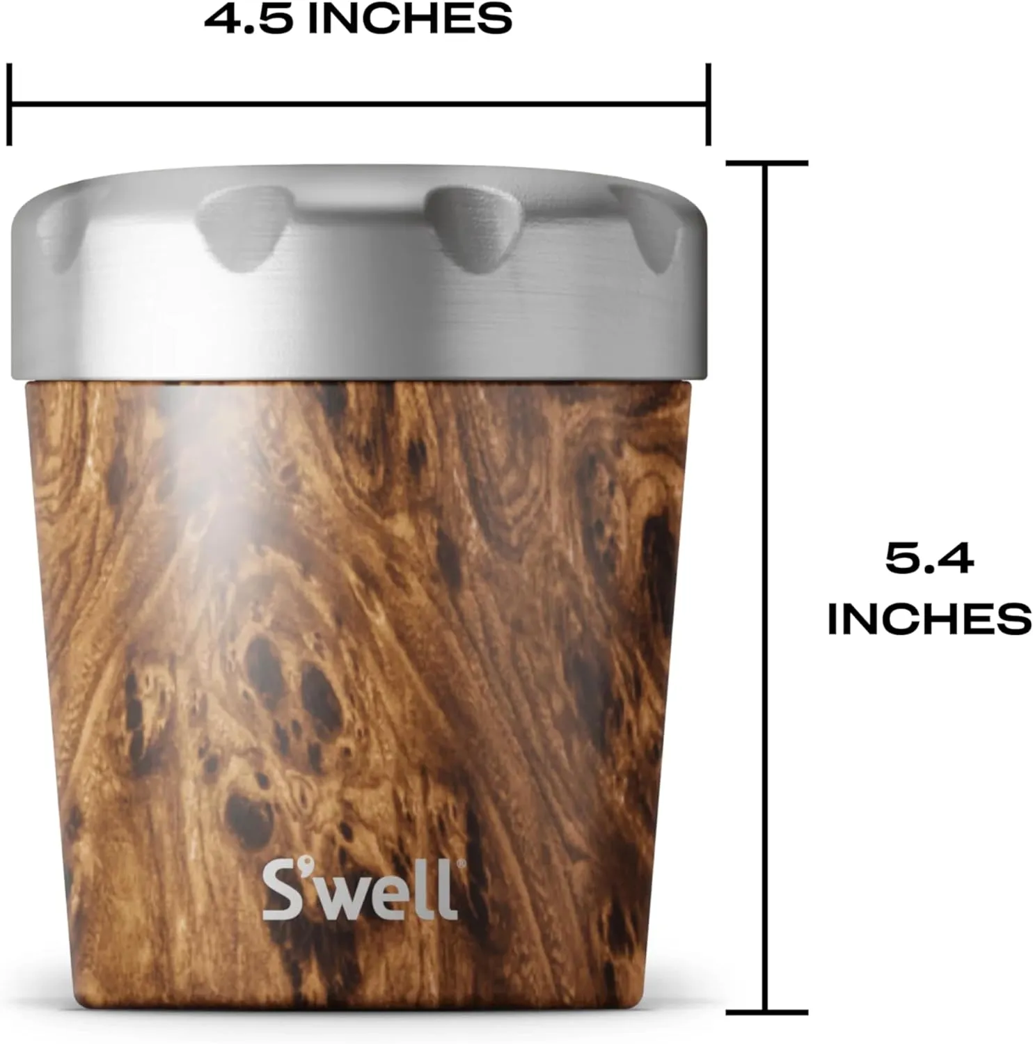 S'well Stainless Steel Ice Cream Chiller, 16oz, Teakwood, Triple Layered Vacuum Insulated Container Keeps Ice Cream Frozen For Up To Four Hours, BPA Free