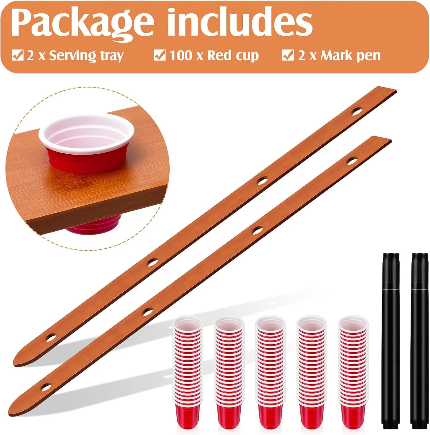 Syhood 2 Pieces Wood Shot Board Set 4 Person Wooden Ski Wood Shot Rustic Board with Plastic Shoot Glasses Marker Pen (Brown)