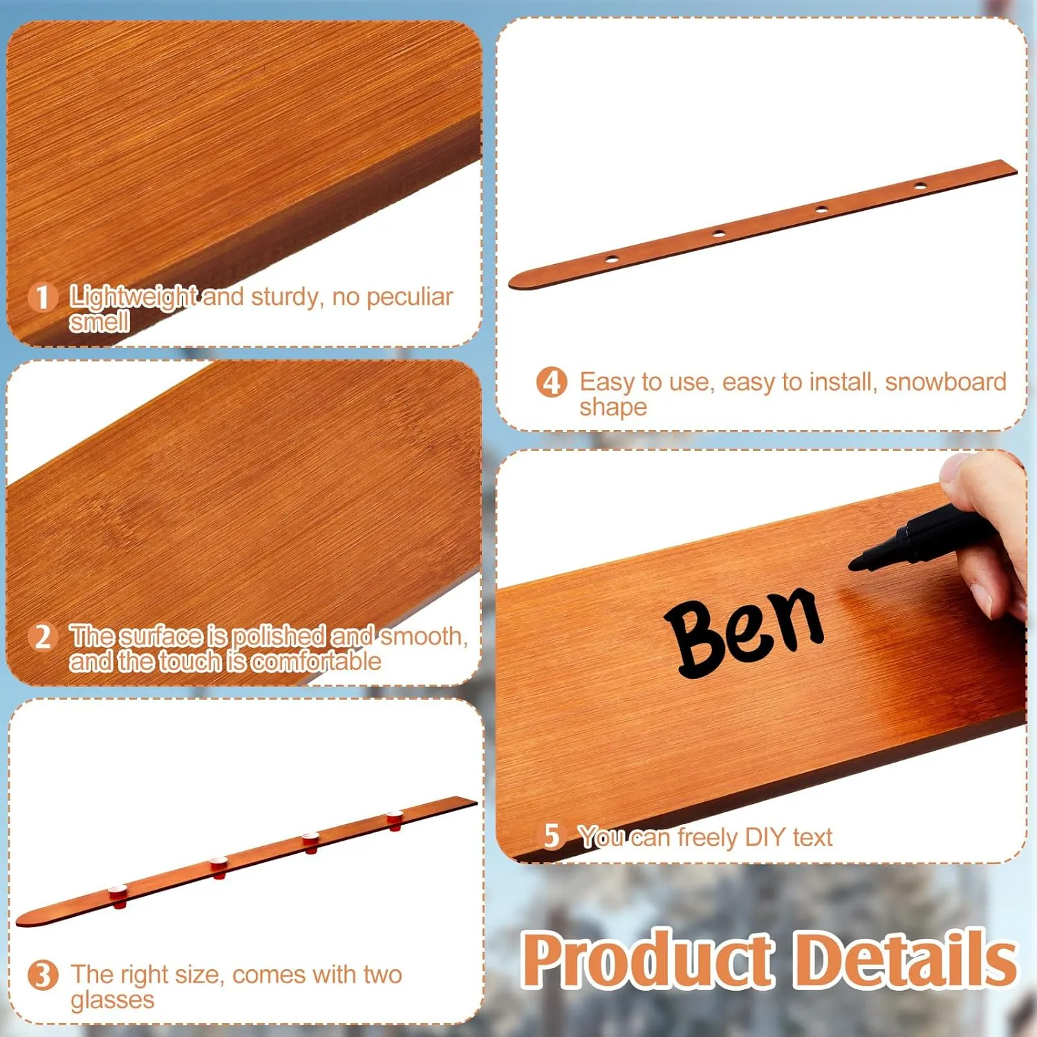 Syhood 2 Pieces Wood Shot Board Set 4 Person Wooden Ski Wood Shot Rustic Board with Plastic Shoot Glasses Marker Pen (Brown)