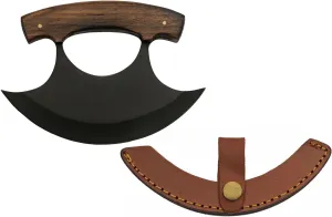 SZCO Supplies 5.5" Pinewood Black Traditional Ulu Crescent Knife With Sheath
