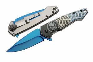 SZCO Supplies 7.75” Blue Titanium Finished Predator EDC Folding Knife With Pocket Clip