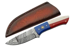 SZCO Supplies 8" Texas Pride Resin handle Full Tang Damascus Steel Outdoor Hunting Knife With Sheath