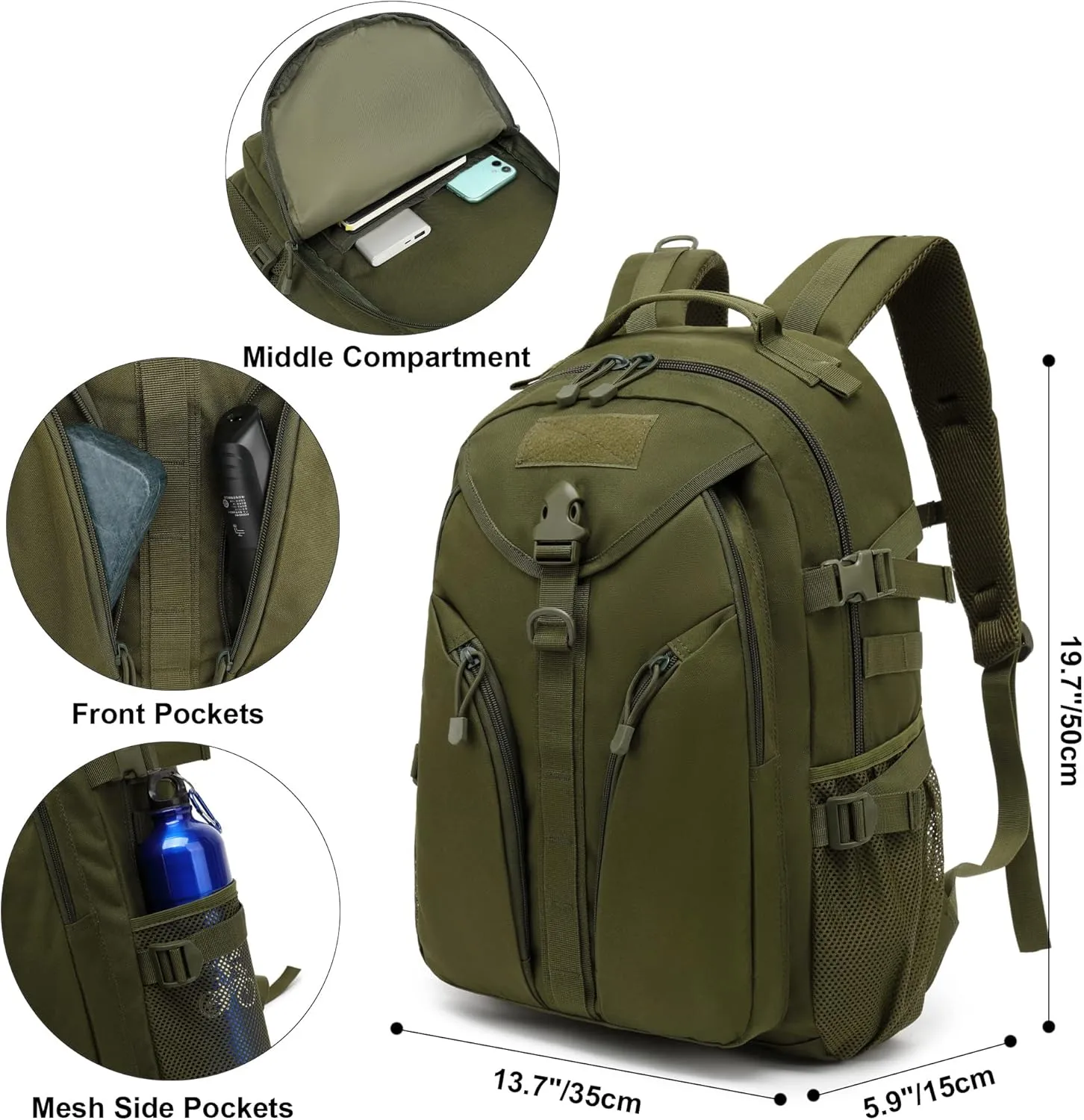 Tactical Backpack Boys School Backpacks Mens College Bookbags for Kids Teens Adults Camping Hiking Traveling (Green)