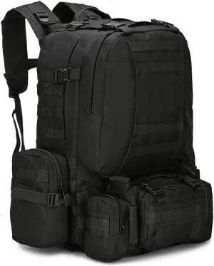 Tactical Backpack Military Army Rucksack 60L Large Assault Pack Detachable Molle Bag (Black)