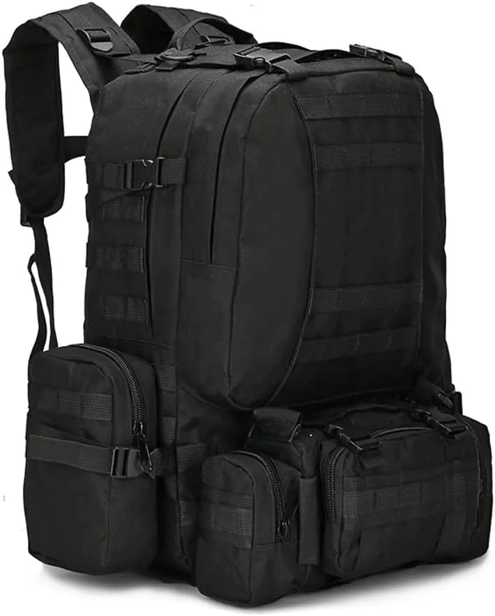 Tactical Backpack Military Army Rucksack 60L Large Assault Pack Detachable Molle Bag (Black)
