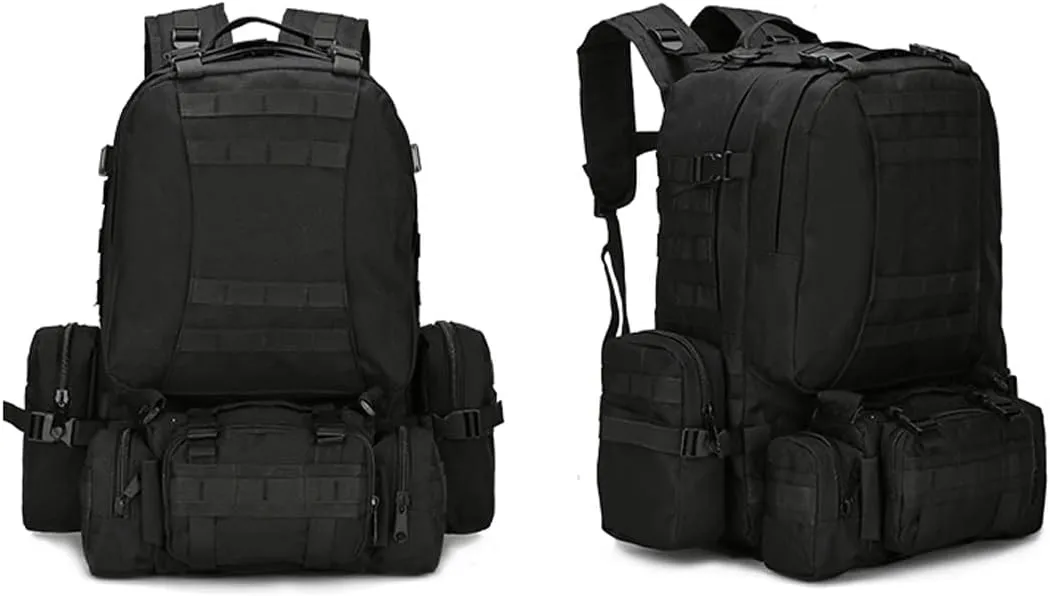 Tactical Backpack Military Army Rucksack 60L Large Assault Pack Detachable Molle Bag (Black)
