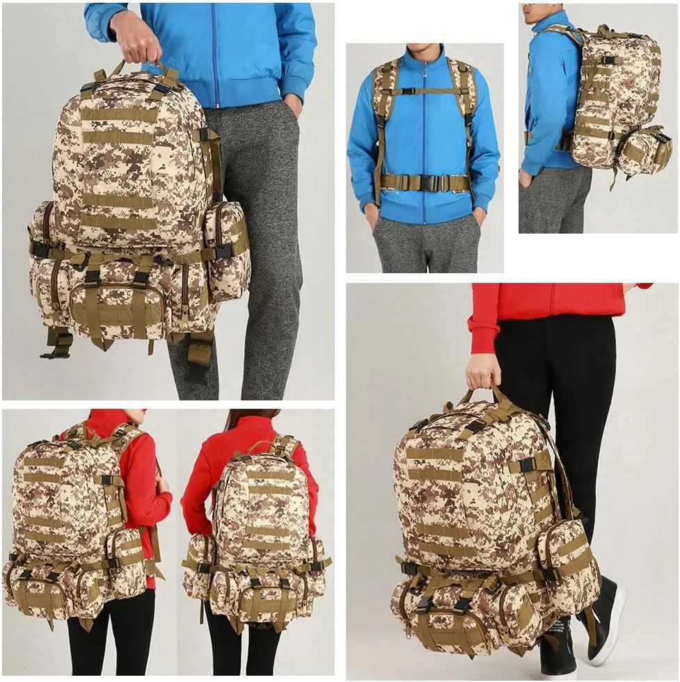 Tactical Backpack Military Army Rucksack 60L Large Assault Pack Detachable Molle Bag (Black)