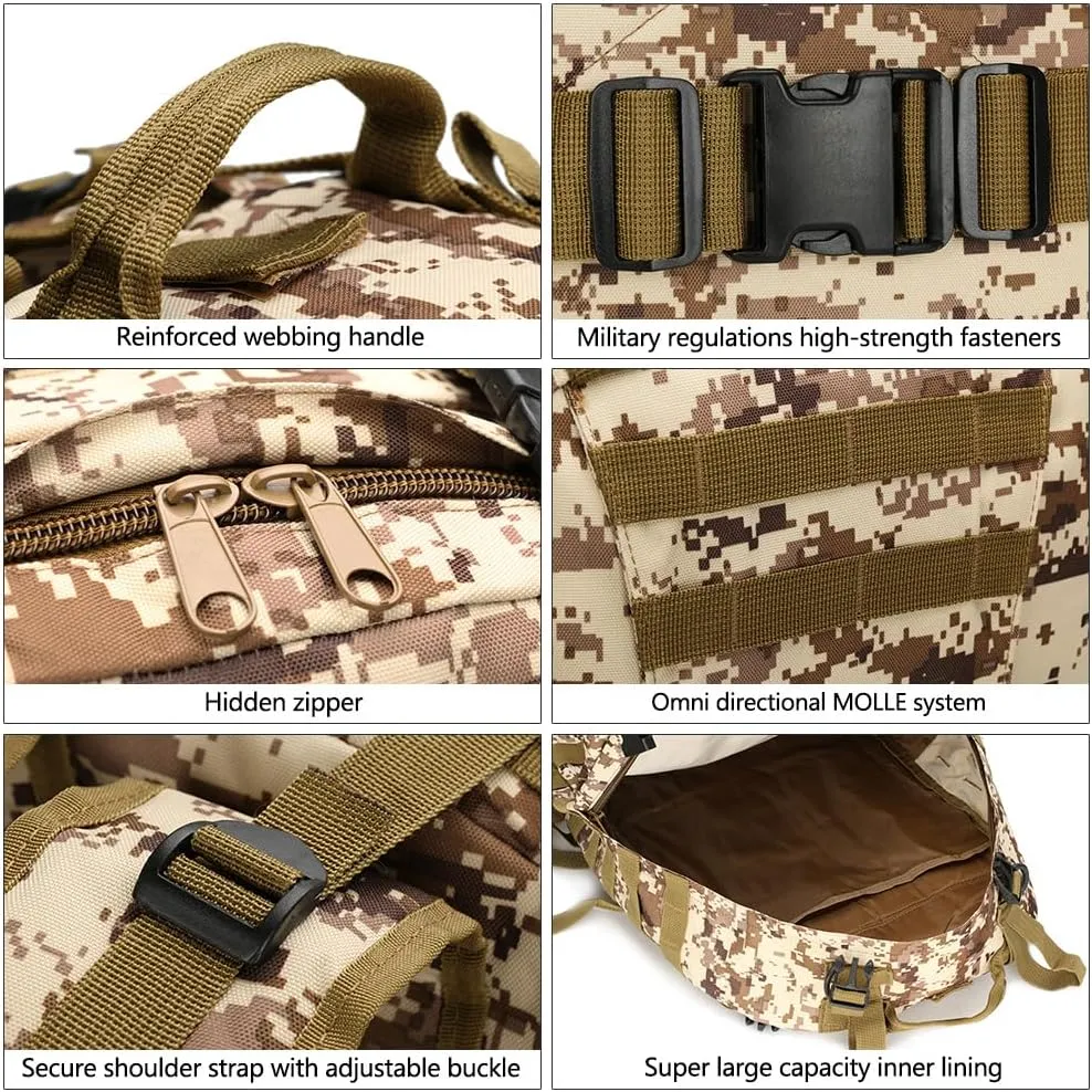 Tactical Backpack Military Army Rucksack 60L Large Assault Pack Detachable Molle Bag (Black)