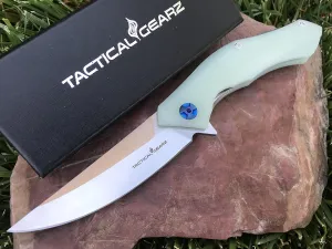 TACTICAL GEARZ Pocket Folding Knife for EDC, D2 Steel Blade, Solid G10 Handle, Includes Sheath (Triton Ice)