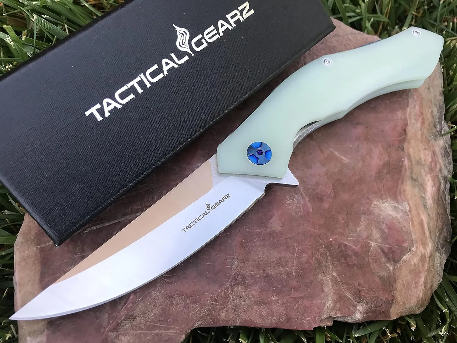 TACTICAL GEARZ Pocket Folding Knife for EDC, D2 Steel Blade, Solid G10 Handle, Includes Sheath (Triton Ice)