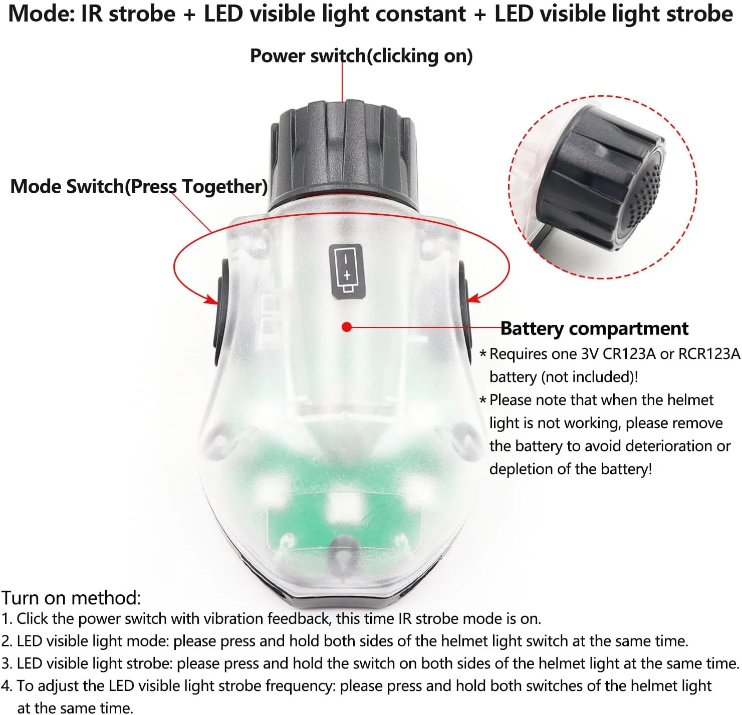 Tactical IR Strobe Helmet Light Military Identification Light with LED Visible Light Constant-on & Strobe Survival Signal Light (Tan-Red)