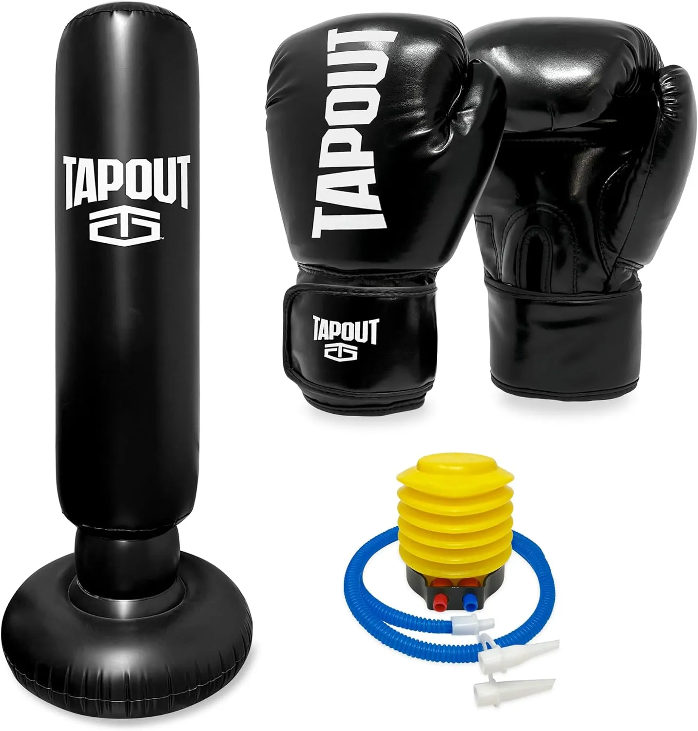 Tapout 4PC Kit with Boxing Gloves, Punching Bag and Pump