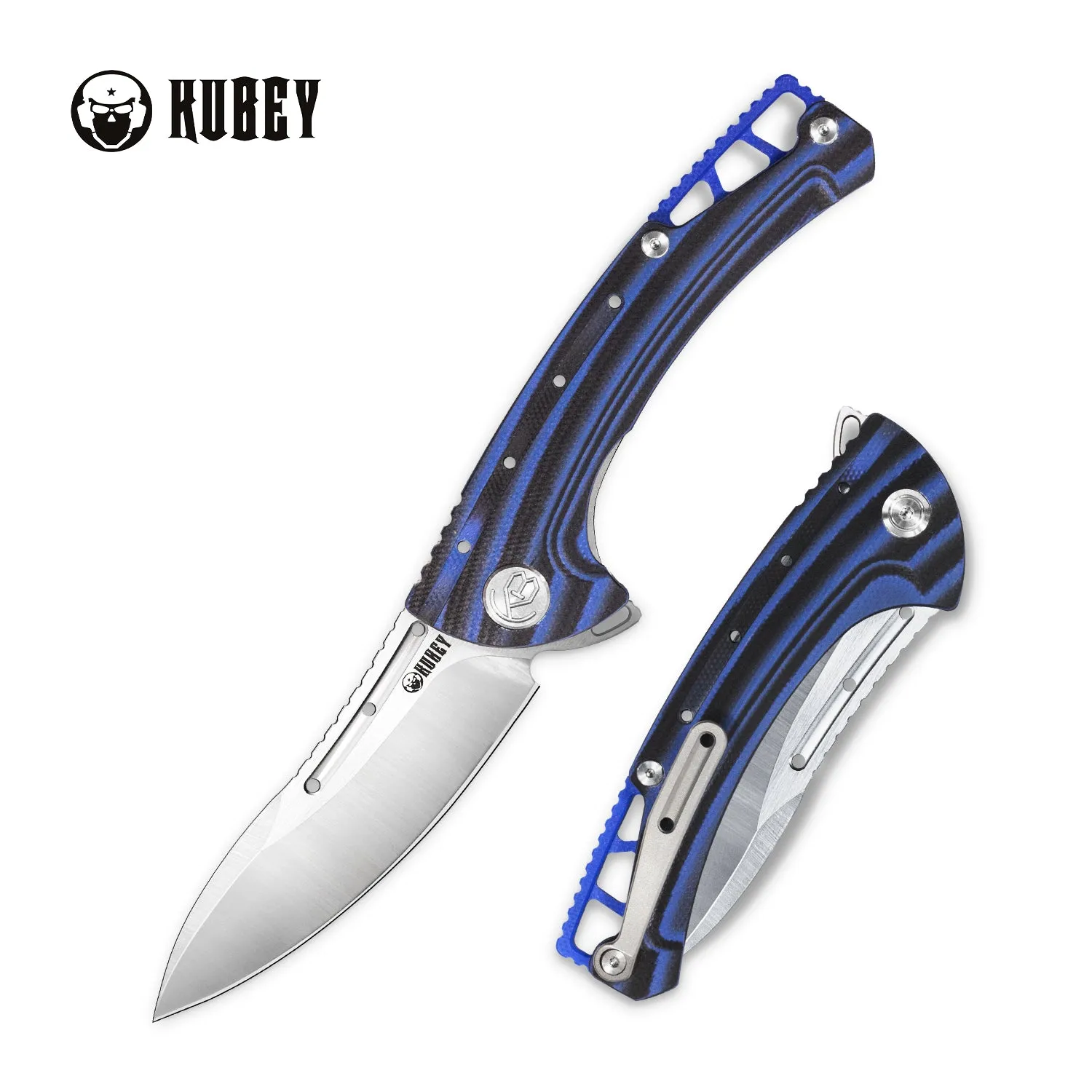 Tarzan Finer Lock Flipper Knife Blue G10 Handle  (3.5" Satin AUS-10)KU257A