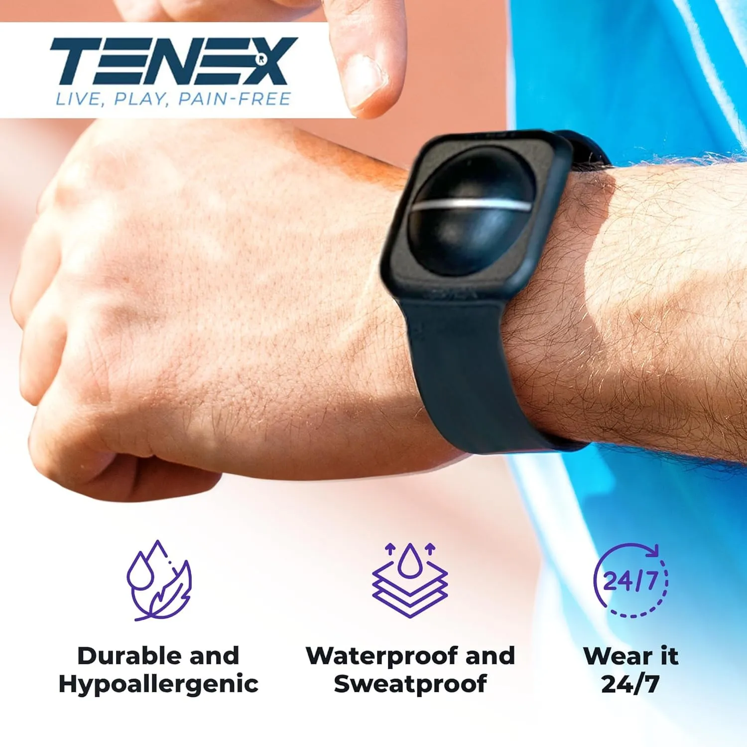 TENEX Ultra Tennis Elbow Brace, Wrist-worn Non-Compression Band, Supports Relief & Recovery from Tennis, Pickleball, Golf, Repetitive Motion Tendonitis, Absorbs Shocks That Cause Pain in Men & Women