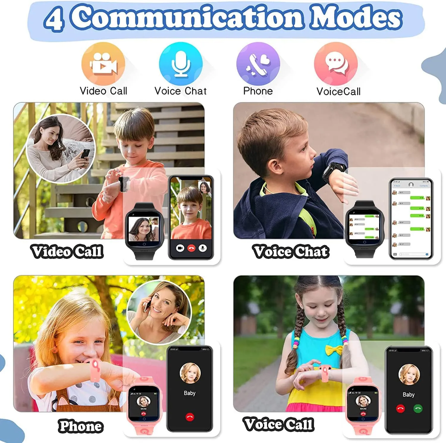 TEZILON 4G Elderly GPS Smart Watch Waterproof Phone Video Call SOS Emergency Alarm Voice Message Camera GPS Tracker Watch Real-Time Tracking Geo-Fence Touch Screen Pedometer Anti-Lost Gift Black