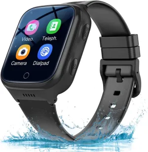 TEZILON 4G Elderly GPS Smart Watch Waterproof Phone Video Call SOS Emergency Alarm Voice Message Camera GPS Tracker Watch Real-Time Tracking Geo-Fence Touch Screen Pedometer Anti-Lost Gift Black